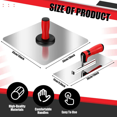 11 Inch Stainless Steel Drywall Finishing Trowel and 13 Inch Aluminum Hawk Board Holder Construction Set image showing size dimensions.