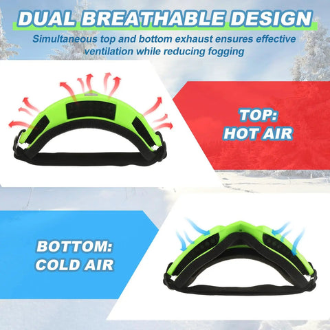 Dual breathable design of OTG Ski Goggles For Over Glasses With Anti Fog Lenses, Colorful Lenses And Fluorescent Frames, 2 Pack