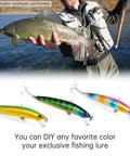 Unpainted Blank Minnow Crankbait Lures Kit 20 Pcs ABS Topwater Fishing Lures With Steel Rattle displayed below an angler with a fish