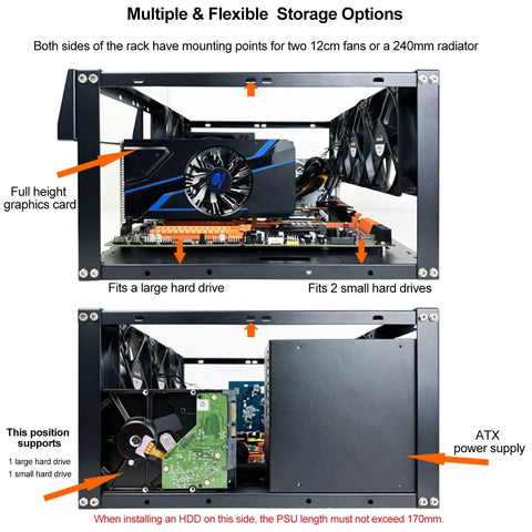 Open Air Test Bench Computer Case For ATX And Micro ATX Motherboards with graphics card, full height, side view