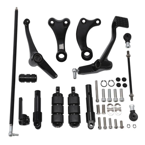 Forward Control Peg Levers And Linkages Kit For Harley Sportster 04-13 Full Brake And Shifter Setup With Pegs Levers Linkage And Hardware Bolt On Front Mounts Fits 1200 Custom 2004-2013 Roadster 2004-2008 Low 2006-2011 Nightster 2007-2012, black parts and hardware