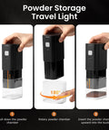 Road Trip Ready Portable Electric Coffee Grinder With Adjustable Stainless Steel Burrs, USB Rechargeable One Touch Auto Stop, No Sweat Brewing For Espresso To French Press, Collapsible Hopper In Black. Step-by-step usage guide.