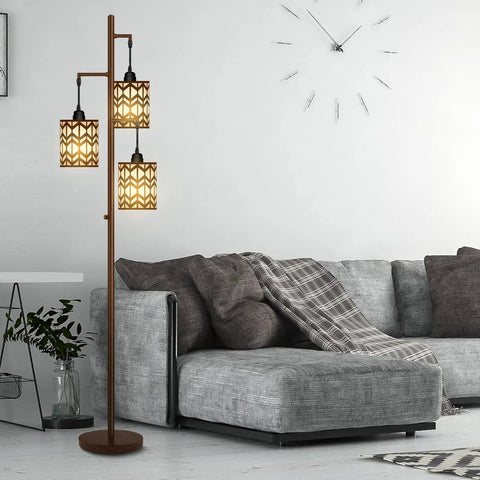 Dimmable Industrial Floor Lamp Tall Standing Lamp With Oil Rubbed Bronze Finish Vintage Tree Farmhouse Rustic Style 3 LED Bulbs