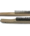 Tough As Nails Welding Chipping Hammer With Comfort Grip Spiral Handle And Anti Rust Tempered Steel Head Plus Stainless Steel Wire Scrubbing Brushes for Mig TIG Cleanup Kit, two wire brushes on a white background.