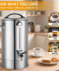 120 Cup Commercial Coffee Urn For Catering And Events, 20L Stainless Steel Percolator With 1300W Quick Brew on kitchen counter