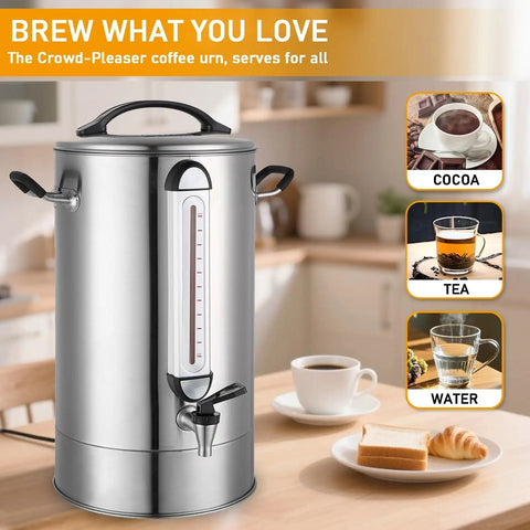 120 Cup Commercial Coffee Urn For Catering And Events, 20L Stainless Steel Percolator With 1300W Quick Brew on kitchen counter