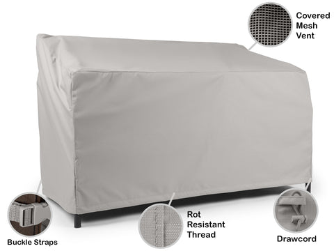 Ultima Outdoor Patio Bench Cover Beefy 600D Polyester Weatherproof Protection With Double Stitched Seams Mesh Vent Tie Down Straps