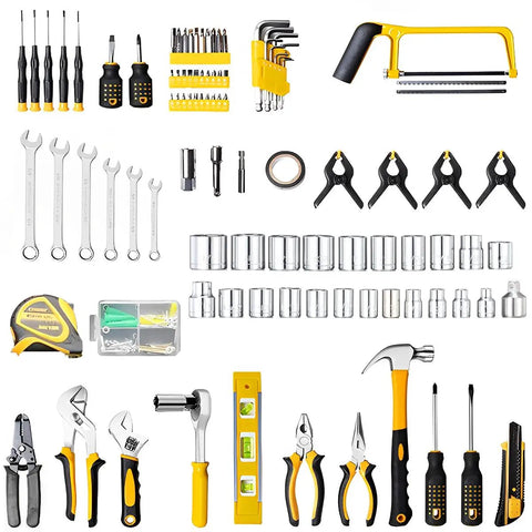 168 Piece Socket Wrench Auto Repair Tool Set With Plastic Toolbox Storage Case For Home Garage Projects tools spread out