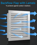 8x8 Aluminum Gable Vent with Screen and Louvered Design showing airflow lines in white finish for attic and shed