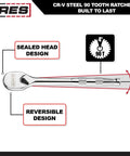 Full Polish Ratchet Set With One Quarter Inch, Three-Eighth Inch, And One Half Inch Drives, Ninety-Tooth Reversible Mechanism shown
