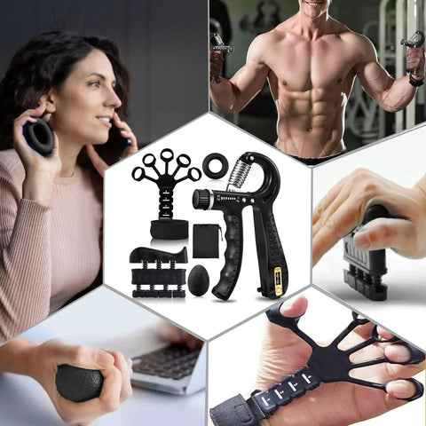Grip Strength Kit With Counting Gauge, Adjustable Finger Trainers, Grip Balls, Hand Grippers And Forearm Strengtheners, 5 Pack