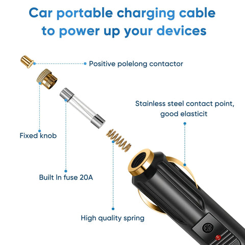 Kickstart Your Road Trips With This 6.5Ft DC Power Cord featuring components like a 20A fuse and stainless steel contact.