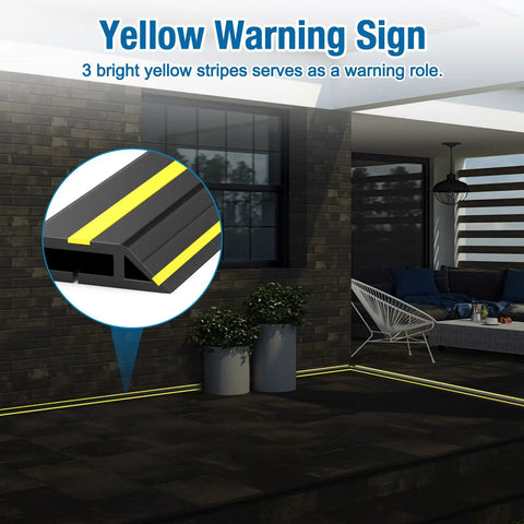 10 Foot Floor Cable Cover Protector Pro Grade Heavy Duty PVC Duct with yellow warning stripes outside house