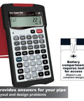 Pipe Trades Pro Advanced Layout And Design Calculator For Pipefitters Steamfitters Sprinklerfitters And Welders With Built In Data For Seven Materials Plus shown with buttons and screen display.