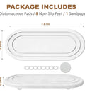 Natural Diatomite Water Absorbing Stone Tray Set Of Two Quick Drying Countertop Catcher components with sizes. Includes mats and accessories.