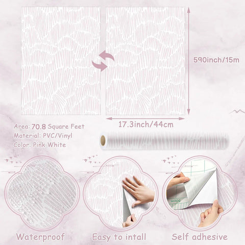 Fresh Boho Striped Peel And Stick Wallpaper Roll In Light Pink Waterproof Vinyl Contact Paper Easy Clean Removable Self Adhesive Wall Covering For Renters And DIY Projects That Really Slaps with dimensions and installation details.