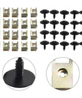 BMW Undertray Fastener Kit 40 Pack With Hex Head Self Tapping Bolts And U Nut Clips For Splash Shield Direct Fit For BMW 1 Series Through 7 Series X1 X3 X5 X6 Z3 And Mini Cooper, black and zinc clips