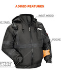 Enhanced Visibility Winter Jacket For Night And Low Light Conditions, Black, X Large, front view with pockets and mic tabs