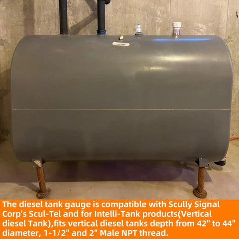 Diesel And Oil Tank Level Gauge For Vertical Tanks Depth 42 To 44 Inches With Float Level Sensor, 1-1/2 In And 2 In NPT Male Threads
