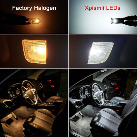Comparison of factory halogen vs. 12 Piece 6000K White Dodge Ram Interior LED Lighting Kit Replacement for 2009-2018 Ram 1500 2500 3500