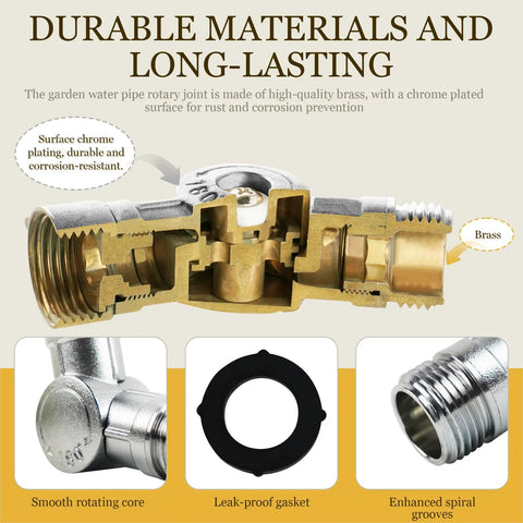 Beefy Brass Hose Swivel Connector With 360 Rotation Three Quarter Inch Garden Hose Adapter Rust-Proof Water Fitting For RV Faucets And Sprayers 180 Degrees Plus Full Spin Includes Two Extra Washers cutaway brass fitting