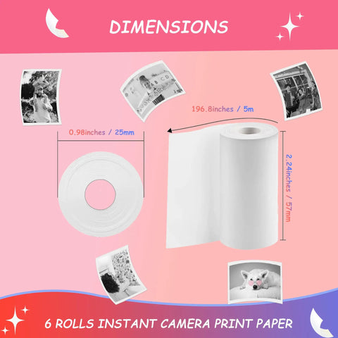 6 Rolls Instant Camera Print Paper Refill For HD Photos, Glossy Thermal Paper With Durable White Finish, Rich Color Quality, Long Lasting Prints, No Fuss Replacement, 2.24 x 0.98 in
