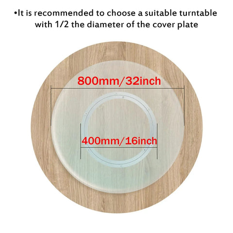Diagram of Heavy Duty 360 Degree Round Table Swivel Base Aluminum Alloy Turntable Bearing For Glass Granite Or Wood Dining Tables with dimensions.