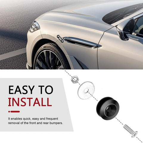 Front And Rear Bumper Quick Release Clips Kit For Most Cars Universal Bumper Fasteners With Four Quick Release Tabs Eight O Rings And Four Screws For Easy Install Black shown with installation process