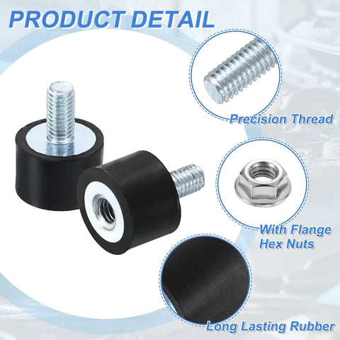 M5 Rubber Mount Isolator 15x10mm Cylindrical Anti Vibration Dampener With Lock Nuts For Auto Bobbin Generator And Air Compressor Setups Zinc Plated M5 Thread Size For Easy Fit And Secure Lock Nuts, black rubber with steel stud