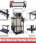 Heavy Duty Freestanding Garden Tool Organizer Rack With 3 Tiers And 14 Hooks Holds 50 Plus Tools Like Rakes Shovels And Brooms