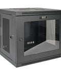 No Sweat 10U Wall Mount Server Cabinet With Clear Swing Away Acrylic Door Fits Tight Closets And POS Setups, black steel construction.