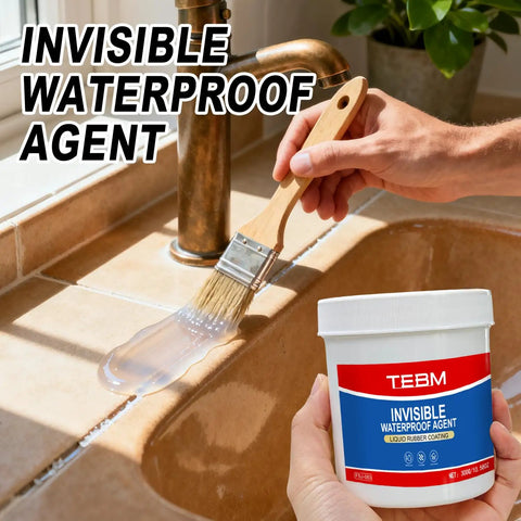 Applying Crystal Clear Waterproof Sealant And Invisible Coating For Roofs Walls And Terraces with a brush on tiled surface.