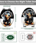 Illustration showing dimensions of Elongated Toilet Seat Quiet Close Bathroom with dog design, highlighting size compatibility.