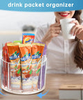 Image of a 360 Degree Rotating Drink Packet Organizer Lazy Susan For Powdered Drink Mixes And Condiments in use, holding various packets.