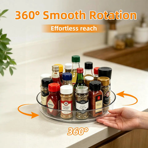Easy Peasy 10 Inch Round Lazy Susan Turntable Organizer, 3 Pack Sleek Spinning Cabinet Spinner For Deep Drawers Under Sink And Pantry Shelves, Clear Bpa Free Kitchen Storage Game Changer with spices and condiments.