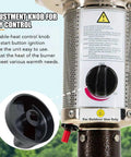 Close-up of black control knob on outdoor propane heater, part of 4 Pack Patio Heater Control Knobs Replacement D Insert 8mm Valve set