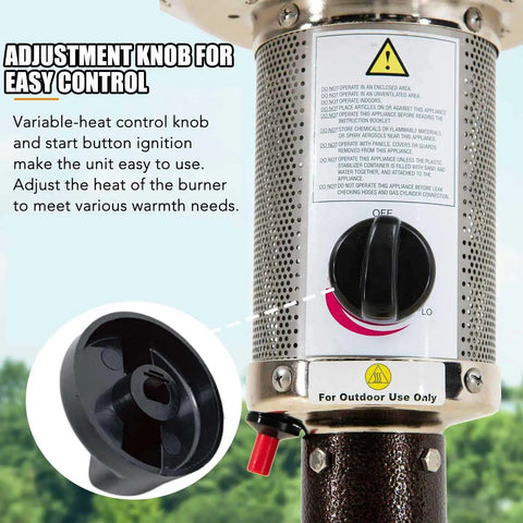 Close-up of black control knob on outdoor propane heater, part of 4 Pack Patio Heater Control Knobs Replacement D Insert 8mm Valve set