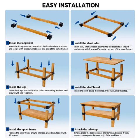 Easy installation steps for assembling Heavy Duty Three Way Corner Bracket Kit Eight Pack For Two By Four Lumber Projects.