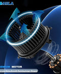 Front Side HVAC Blower Motor With Brushless Design OEM Replacement Direct Fit For Cadillac Escalade Tahoe Yukon Chevy Silverado Sierra GMC Trucks Low Noise High Air Flow, close-up view.