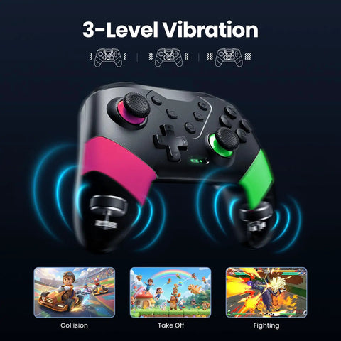 Wireless Pro Controller For Nintendo Switch Switch Lite And OLED And PC Windows, Motion Control, Vibration feature shown.