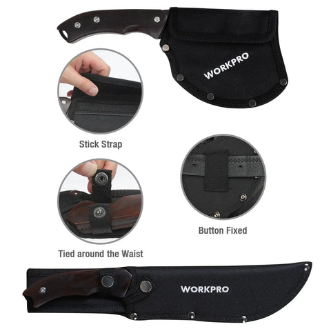 Outdoor Axe And Fixed Blade Knife Set With Full Tang And Wood Handle For Camping Survival And Hunting Durable Stainless Steel Blades Sheath
