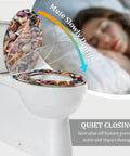 Elongated Quiet Close Toilet Seat for Home Bathroom with seashell design, showcasing slow-closing feature and compatibility.