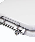 Elongated Toilet Seat For Adults And Kids With Chromed Metal Hinges, White, Safe Toddler Ring, Durable Wood Construction, High Gloss Finish