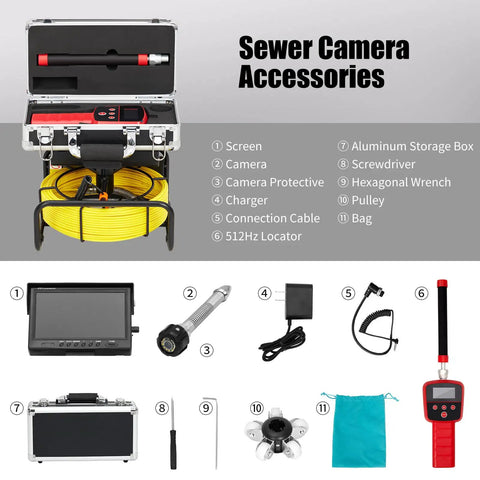 Badass 100 Foot Sewer Camera With A Big 9 Inch 1080p Screen And 512hz Wire Locator for inspecting pipes and accessing clogs.