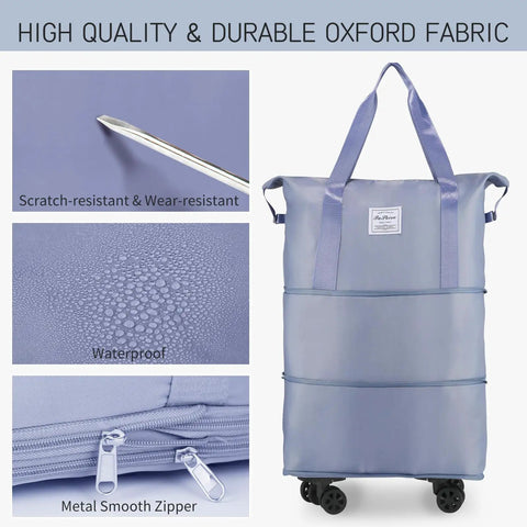 Expandable Rolling Duffle Bag With Wheels For Travel Under Seat Carry-On Duffel 18L To 44L Capacity Waterproof Oxford Exterior