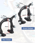Front And Rear Caliper Brake Set For Mountain Bikes BMX And Cruiser Bikes Aluminum Alloy Build With Levers Cables Pads shown with dimensions