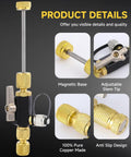 All-In-One 1/4 And 5/16 Inch Dual Valve Core Removal Tool Kit with magnetic base and adjustable stem tip, anti-slip design.