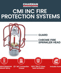 Heavy Duty Chrome Sidewall Fire Sprinkler Head With One Half Inch Npt Pipes And Rock Solid Automatic Glass Bulb Trigger Rated At 155 Fahrenheit, detailed view with guard.