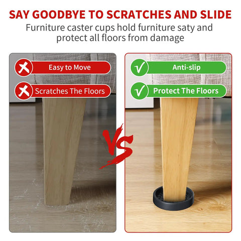 Non Slip Furniture Pads 2 Inch Anti Skid Rubber Caster Cups 12 Pack Black Hardwood Floor Guards protecting furniture on hardwood