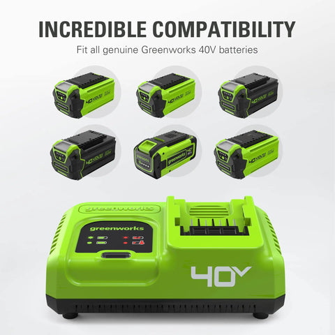 40V 5A Rapid Charger With Diagnostic LED For All 40V Battery Packs, Wall Mount Or Benchtop Charger, GreenWorks compatibility